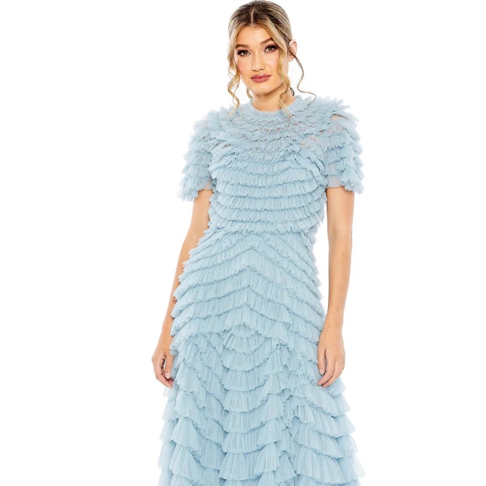 Mac Duggal Blue Fit and Flare Midi Dress